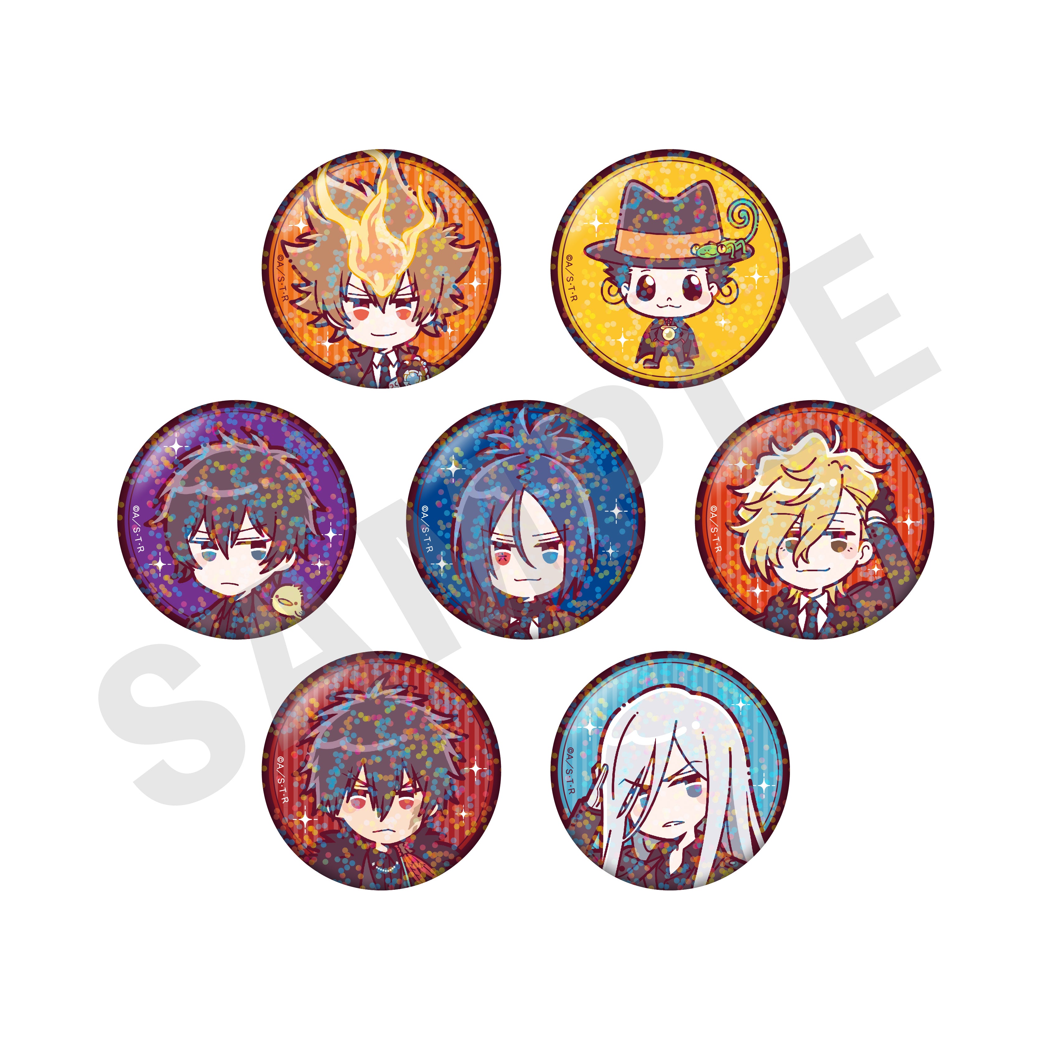 【全種セット】「家庭教師ヒットマンREBORN!」ミニキャラスーツシリーズ トレーディングキラキラ缶バッジ (全7種) の商品画像1枚目です