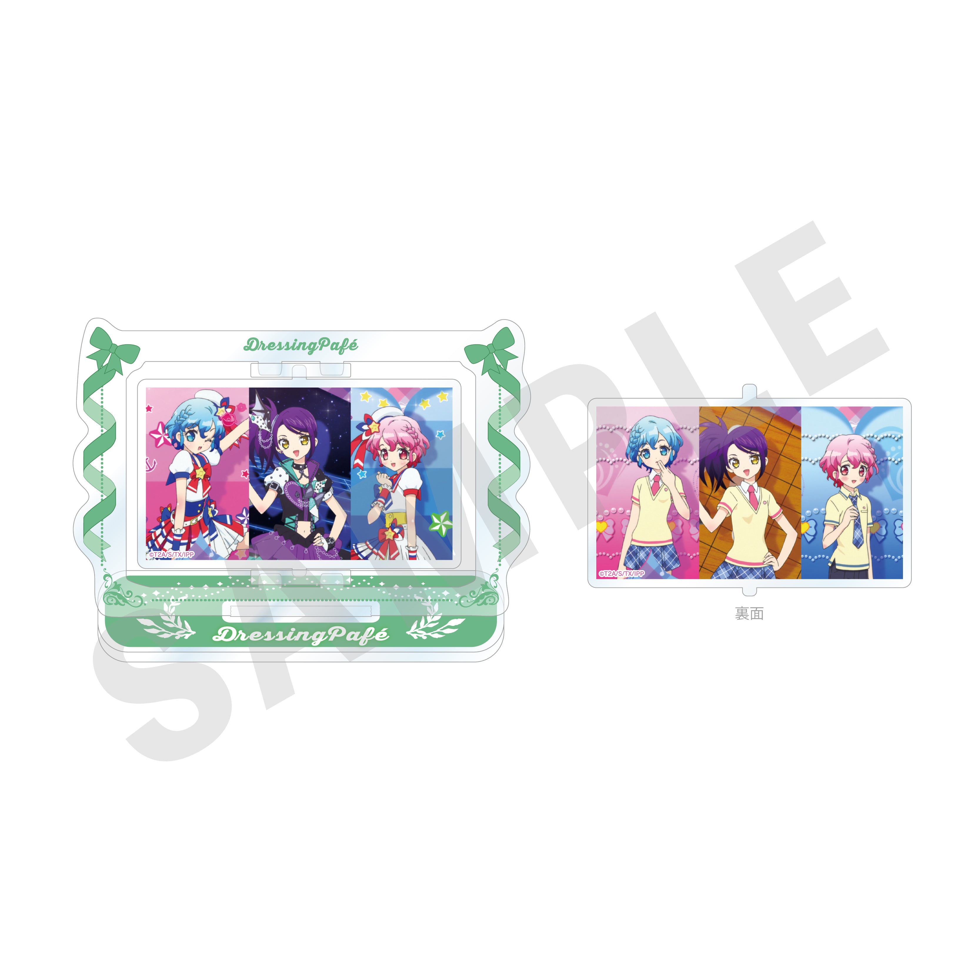 プリパラ のグッズ、ドレッシングパフェ・東堂シオン・ドロシー・ウェスト・レオナ・ウェストのくるくるアクリルスタンドの1枚目の画像です