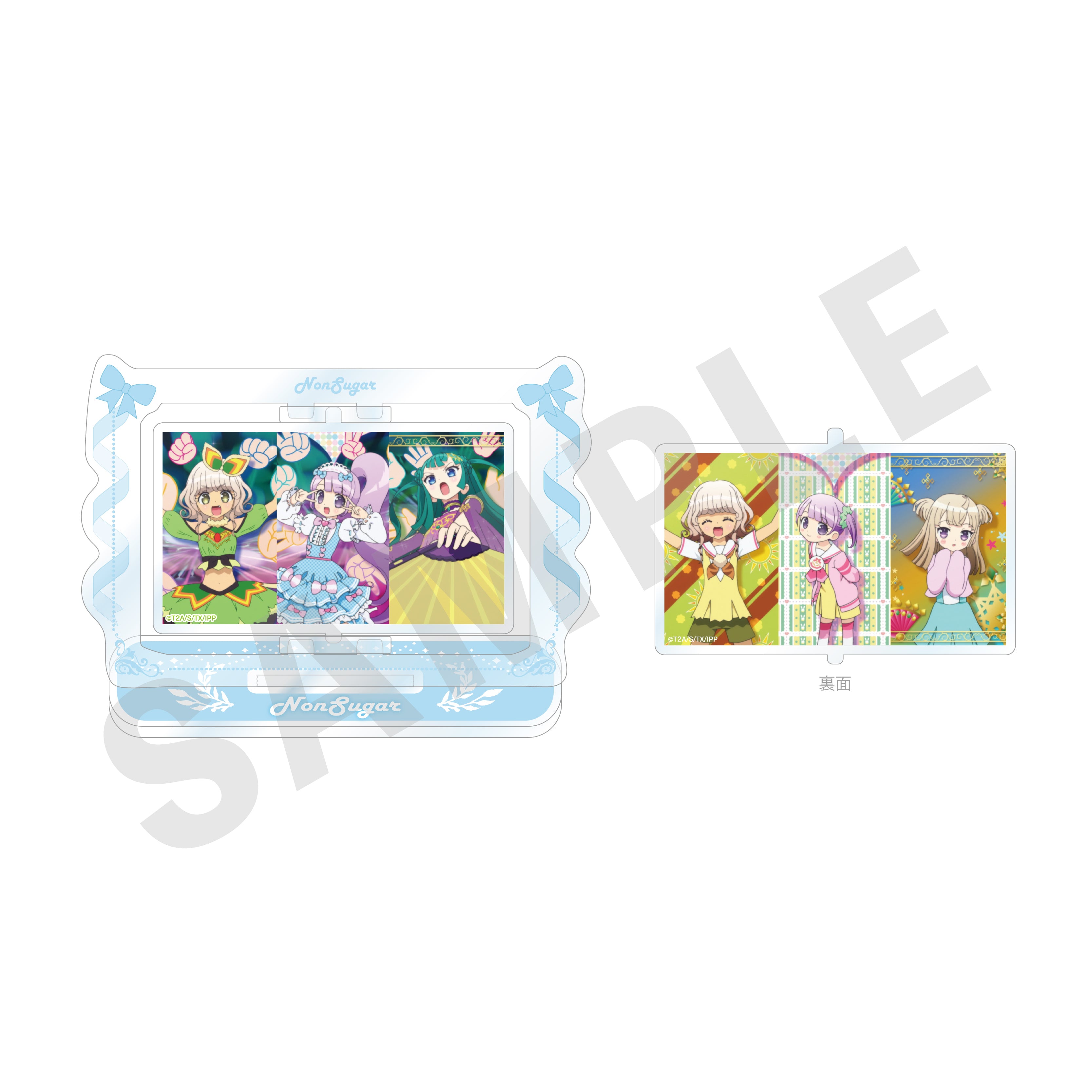 プリパラ のグッズ、ノンシュガー・真中のん・月川ちり・太陽ペッパーのくるくるアクリルスタンドの1枚目の画像です