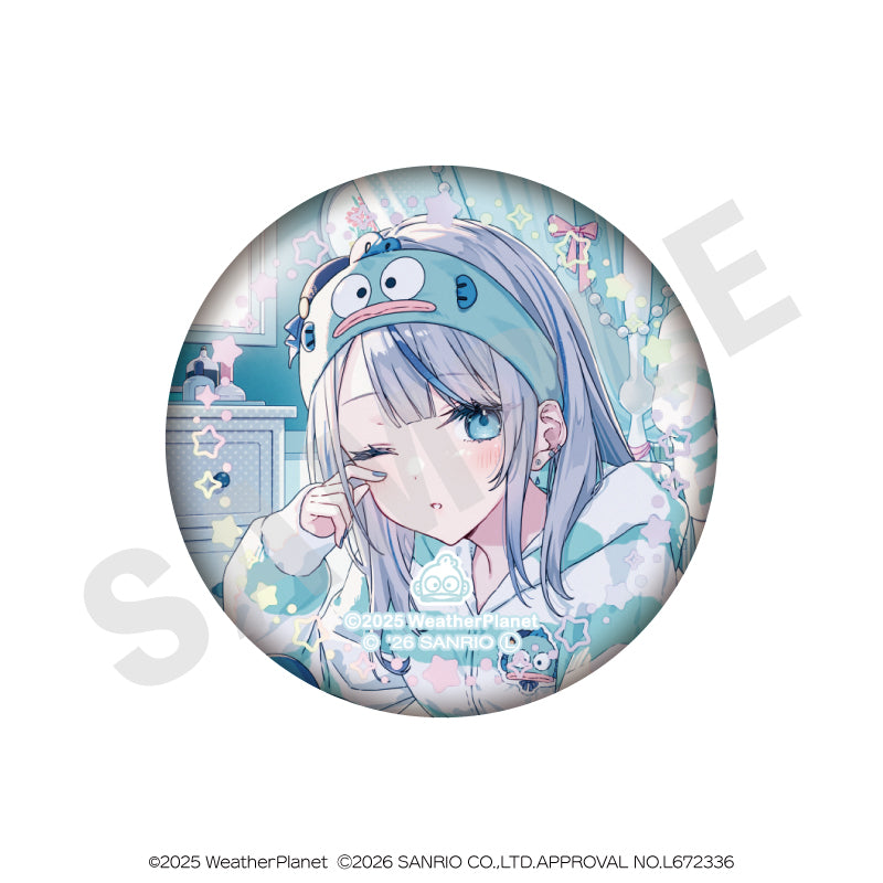 WeatherPlanet x Sanrio characters のグッズ、雨海ルカの缶バッジの画像です