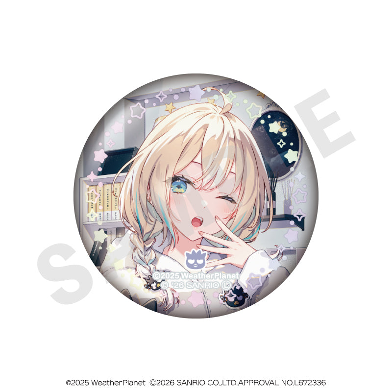 WeatherPlanet x Sanrio characters のグッズ、天晴ひなたの缶バッジの画像です