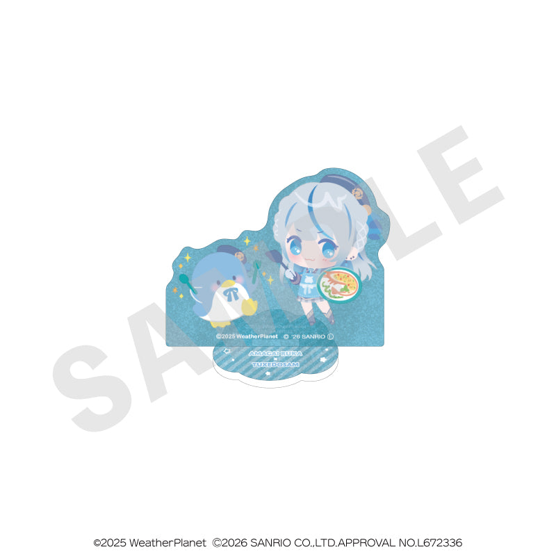 WeatherPlanet x Sanrio characters のグッズ、雨海ルカ・タキシードサムのアクリルスタンドの画像です