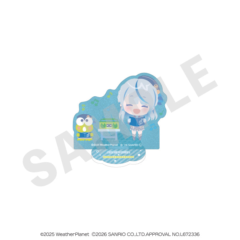 WeatherPlanet x Sanrio characters のグッズ、雨海ルカ・けろけろけろっぴのアクリルスタンドの画像です
