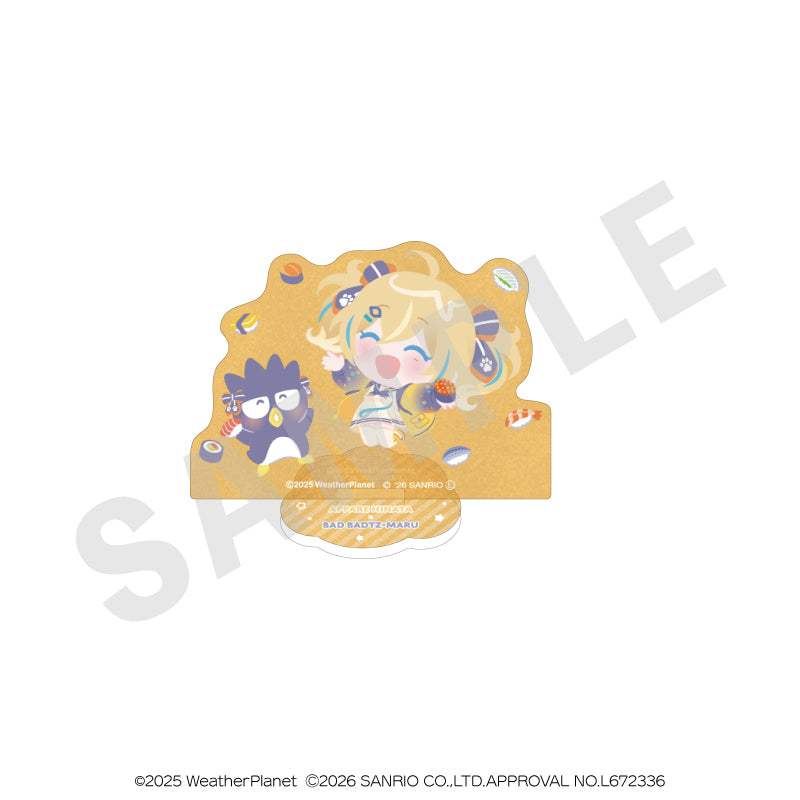 WeatherPlanet x Sanrio characters のグッズ、天晴ひなた・バッドばつ丸のアクリルスタンドの画像です