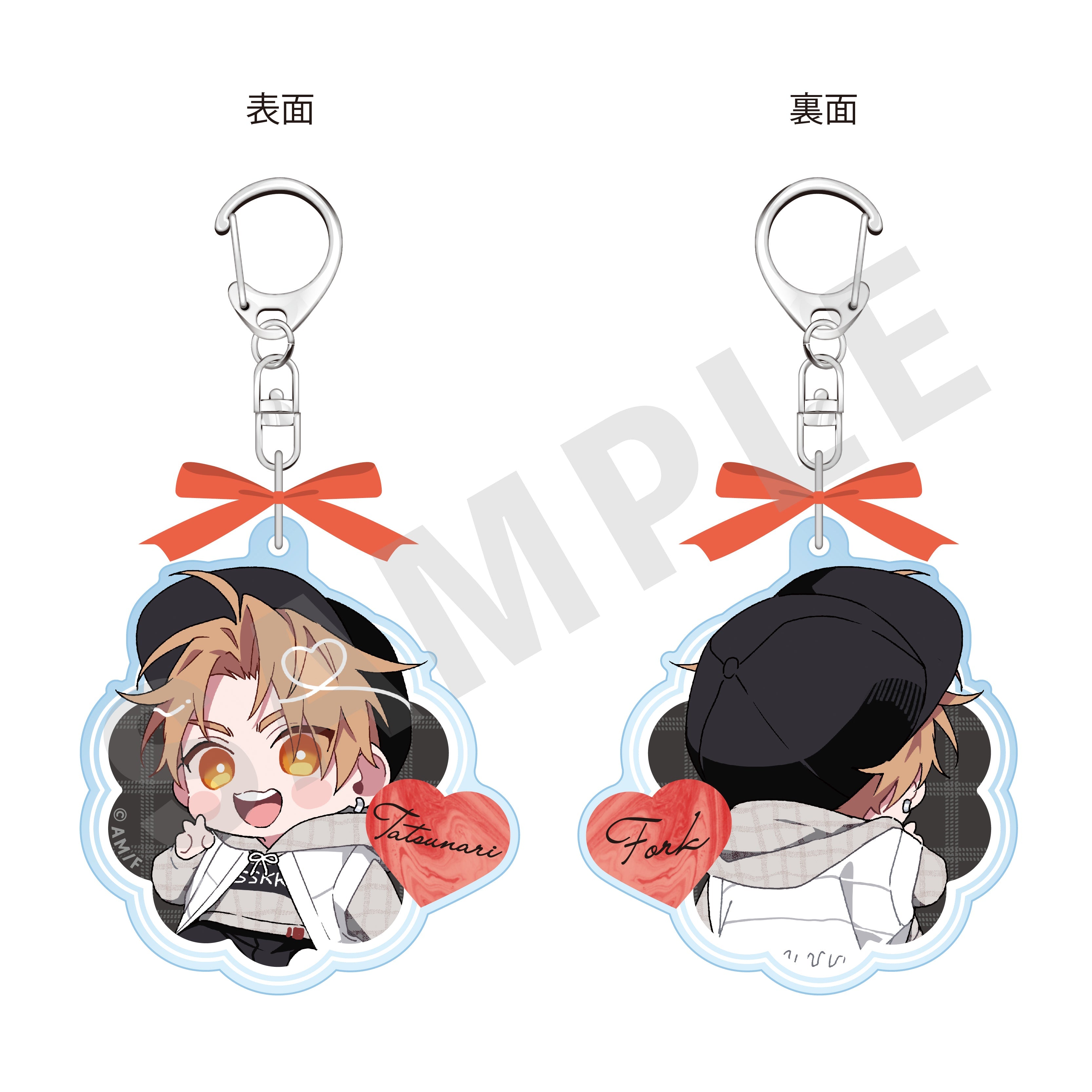 「舌先から恋」リボン付きアクリルキーホルダー(達成・ミニキャラ) の商品画像1枚目です