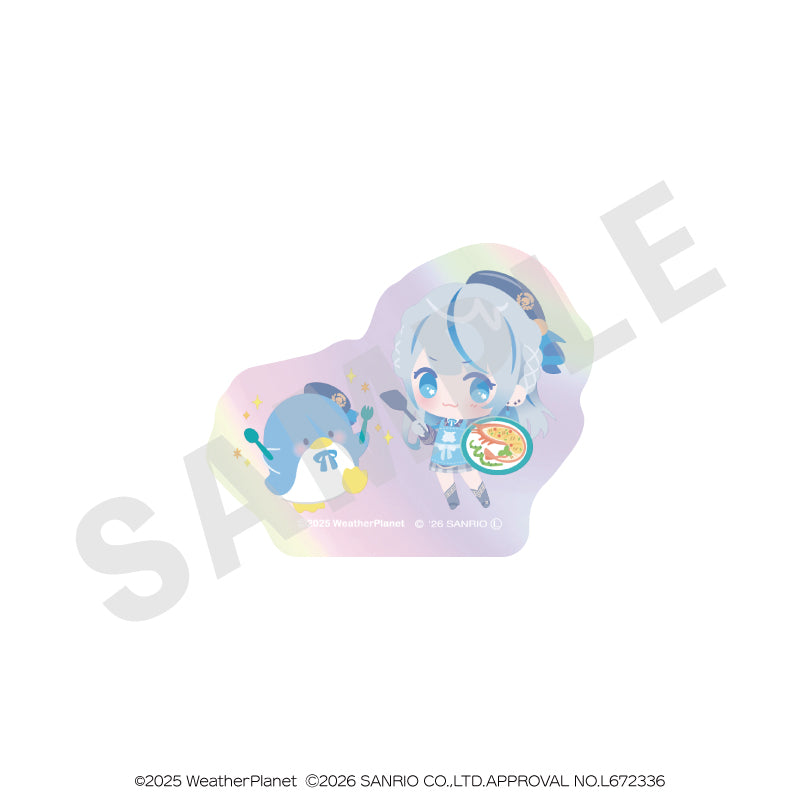 WeatherPlanet x Sanrio characters のグッズ、雨海ルカ・タキシードサムのステッカーの画像です