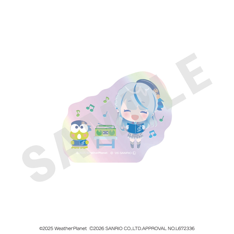 WeatherPlanet x Sanrio characters のグッズ、雨海ルカ・けろけろけろっぴのステッカーの画像です