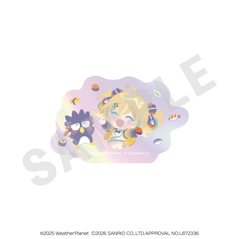 WeatherPlanet x Sanrio characters のグッズ、天晴ひなた・バッドばつ丸のステッカーの画像です