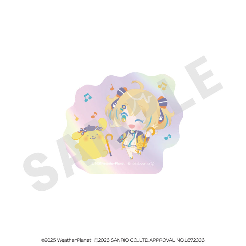 WeatherPlanet x Sanrio characters のグッズ、天晴ひなた・ポムポムプリンのステッカーの画像です