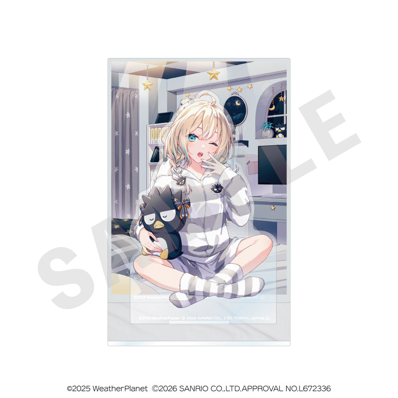 WeatherPlanet x Sanrio characters のグッズ、天晴ひなた・バッドばつ丸のアクリルスタンドの画像です
