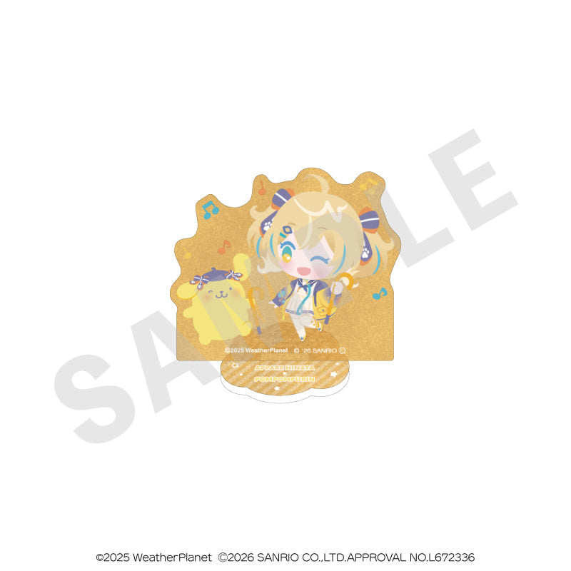 WeatherPlanet x Sanrio characters のグッズ、天晴ひなた・ポムポムプリンのアクリルスタンドの画像です